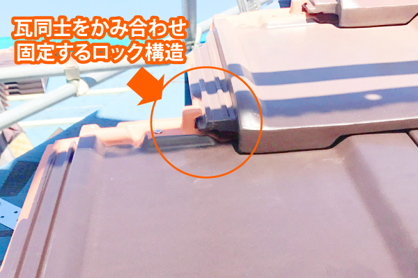 瓦同士をかみ合わせ固定するロック構造