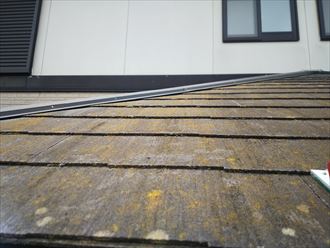 千葉市花見川区千種町でスレートとスレートの重なる部分に苔が発生し排水不良に繋がります