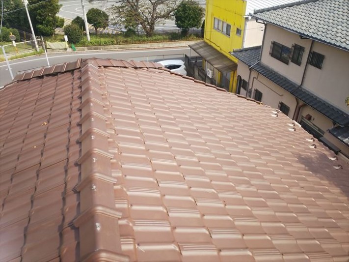四街道市物井で行った瓦屋根の調査でケラバ瓦が外れているのを発見