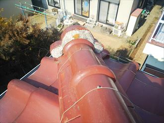 船橋市田喜野井で鬼瓦の漆喰の点検