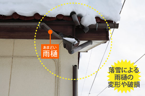 雪で破損した雨樋