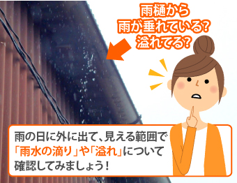 雨水の滴りを確認しましょう