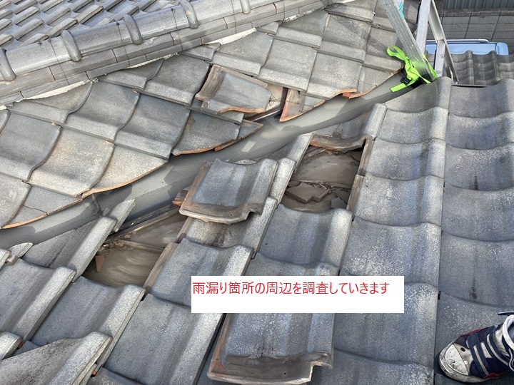 瓦を一部取り外し内部を確認