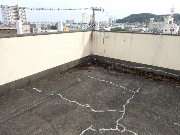 屋上のひび割れ