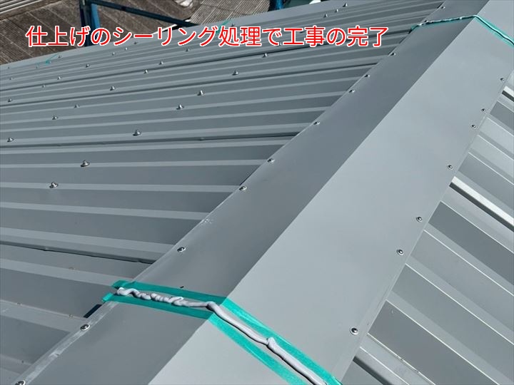 棟板金緒継ぎ目シーリングで施工完了