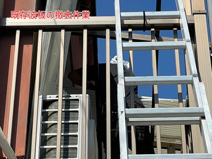 既存波板の撤去作業