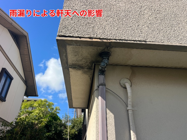 軒天に広がる雨染み