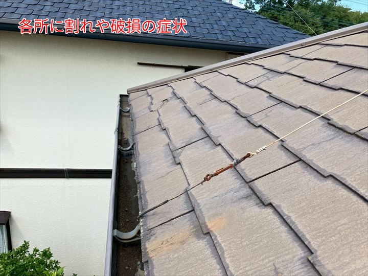 各所に割れや破損の症状