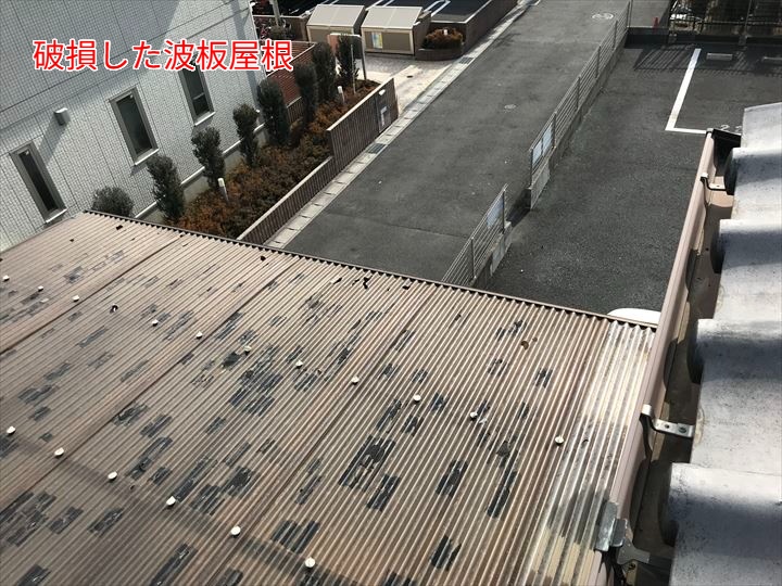 破損した波板屋根