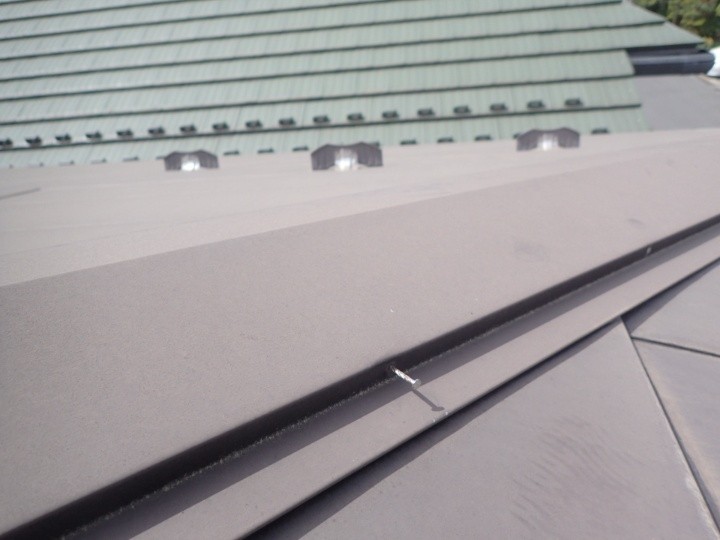 棟板金の釘の浮きを確認