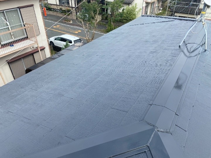 雨漏り直上の下屋スレートを全体観で点検