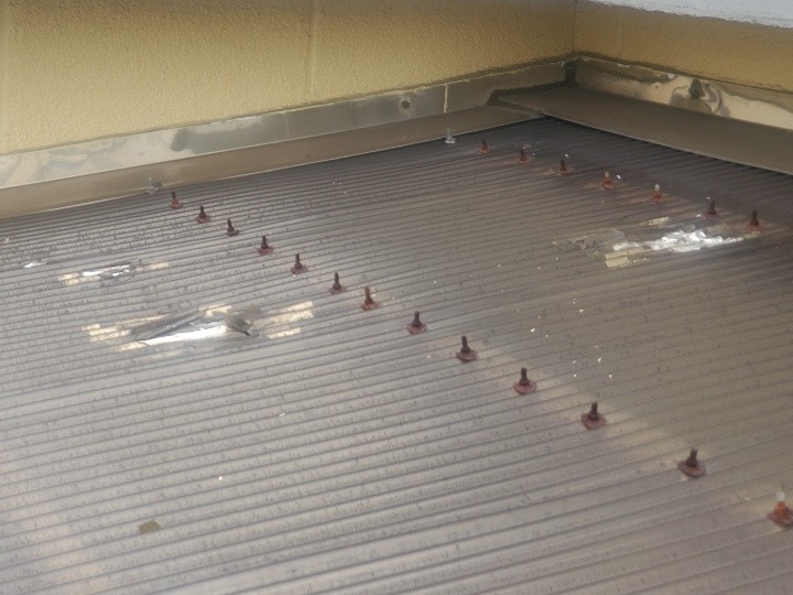 固定ネジ周辺の劣化と波板の撓み