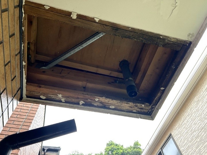 既存軒天の撤去と内部確認