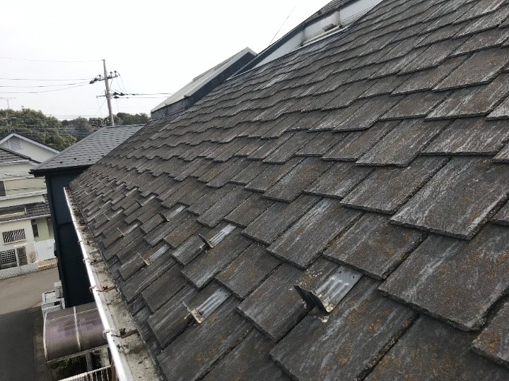 屋根全体の状態と、アーバニー特有の反り・浮きの確認