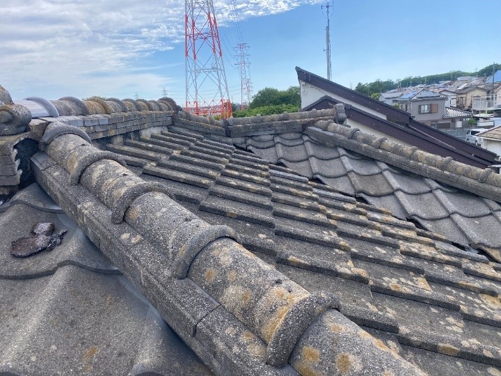 棟部分の漆喰劣化の確認