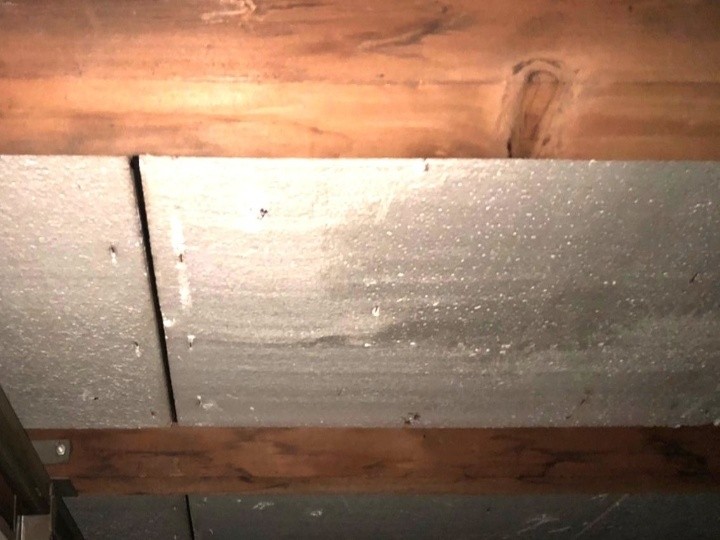 小屋裏側から雨染みの兆候を確認