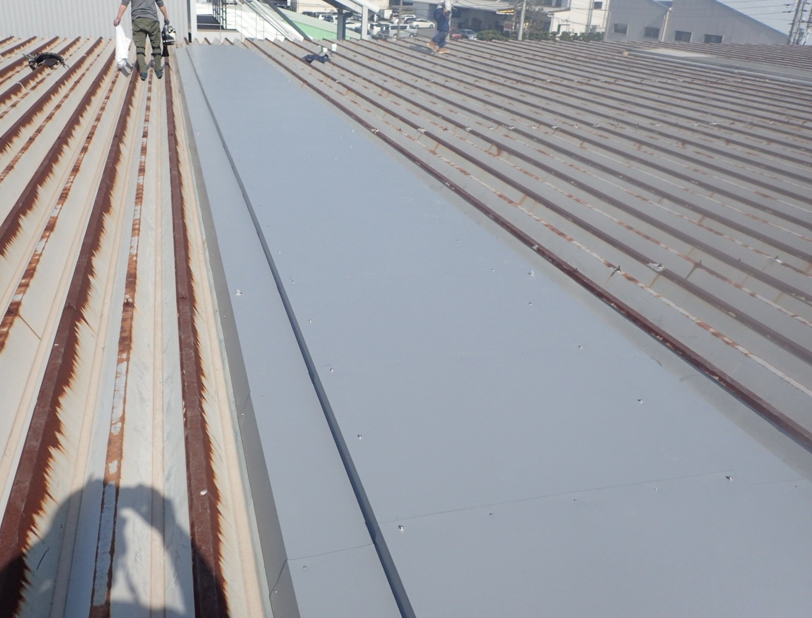 雨漏りした明り取りに板金設置工事を実施