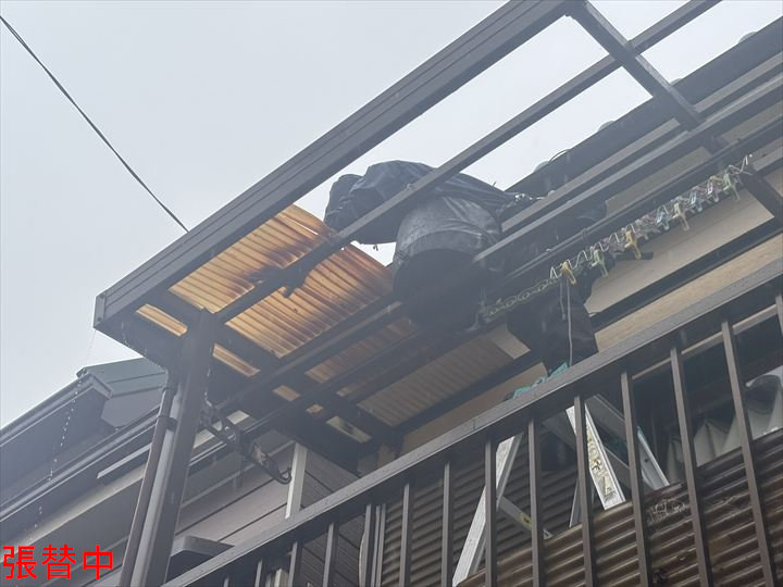 波板張替え作業中