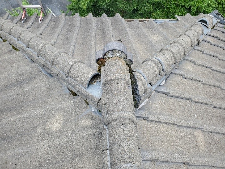 隅棟の冠瓦が外れ歪みが生じている状況