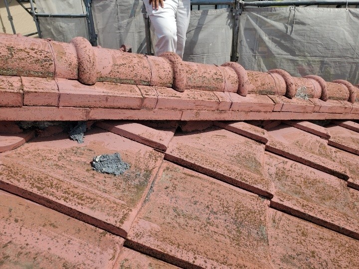 鬼瓦周辺の劣化